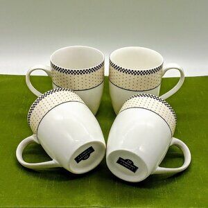 10 Strawberry Street Beige Black Dot Check Ceramic Mugs (4)